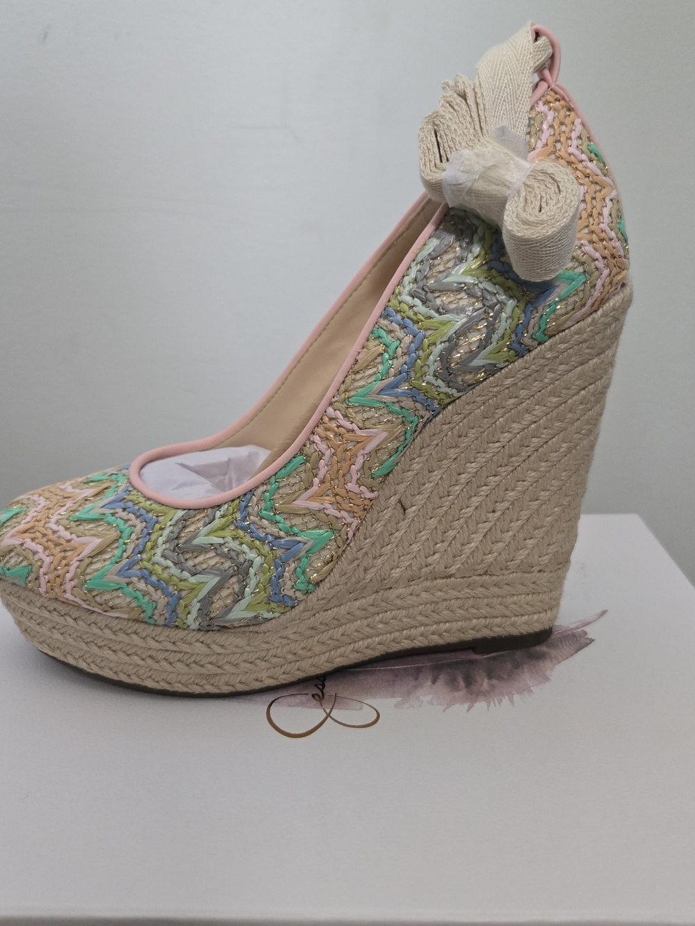 Jessica Simpson Zexie Espadrille Wedge with Pastel Multicolor Embroidery